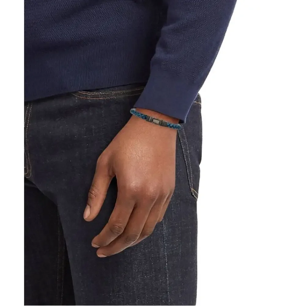 $595 NEW Men's Ermenegildo Zegna Black Rhodium Plated Silver & Braided Bracelet